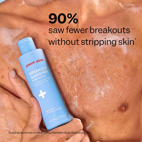 Peach & Lily body wash in use on back targeting breakouts