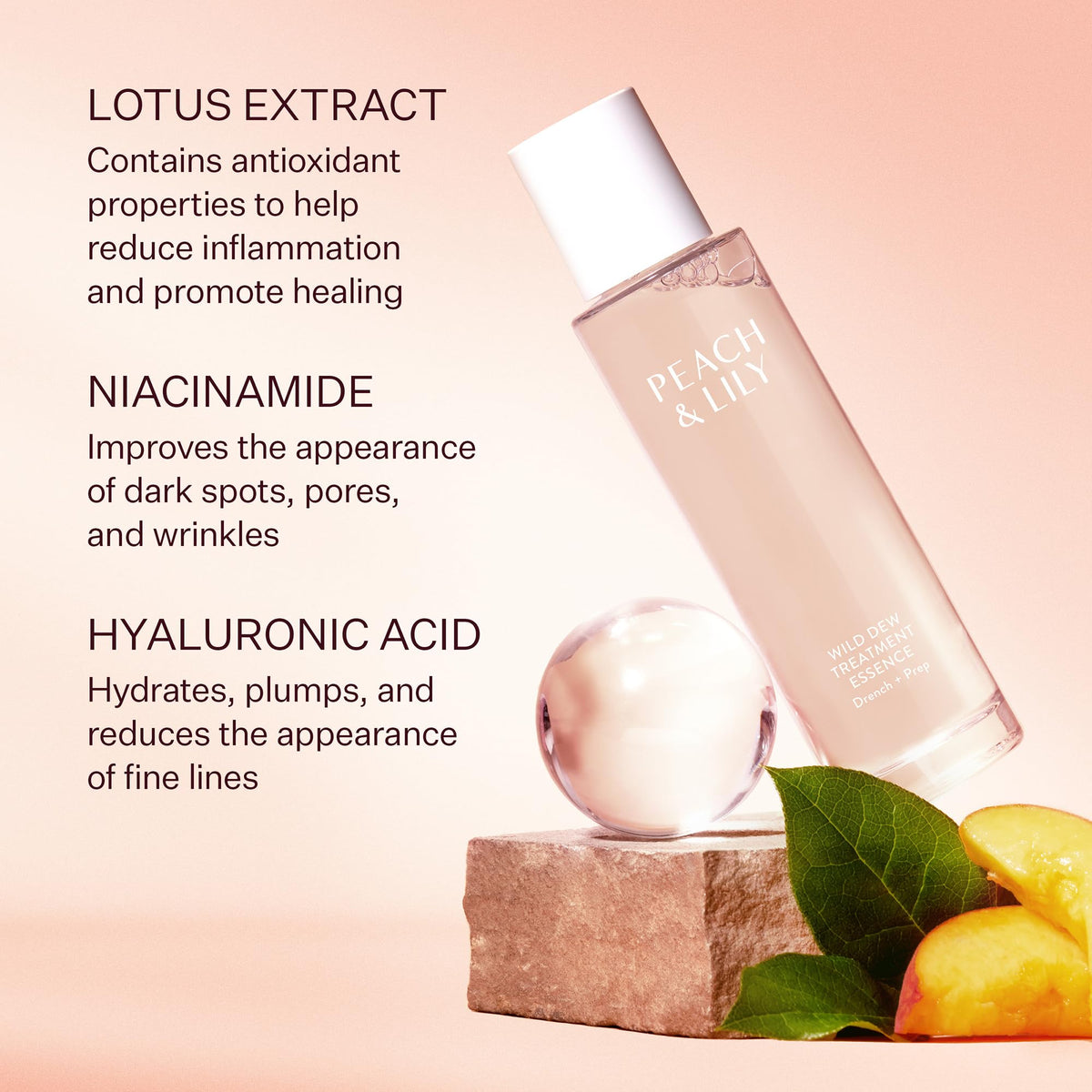 Peach & Lily ingredient label detail highlighting actives and gentle formula