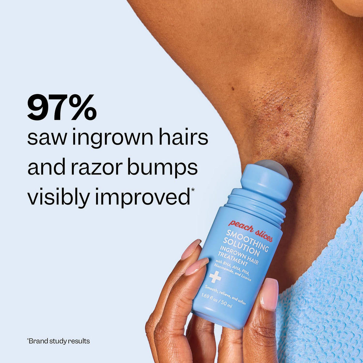 Peach Slices applied along bikini line to soothe irritation and reduce razor bumps