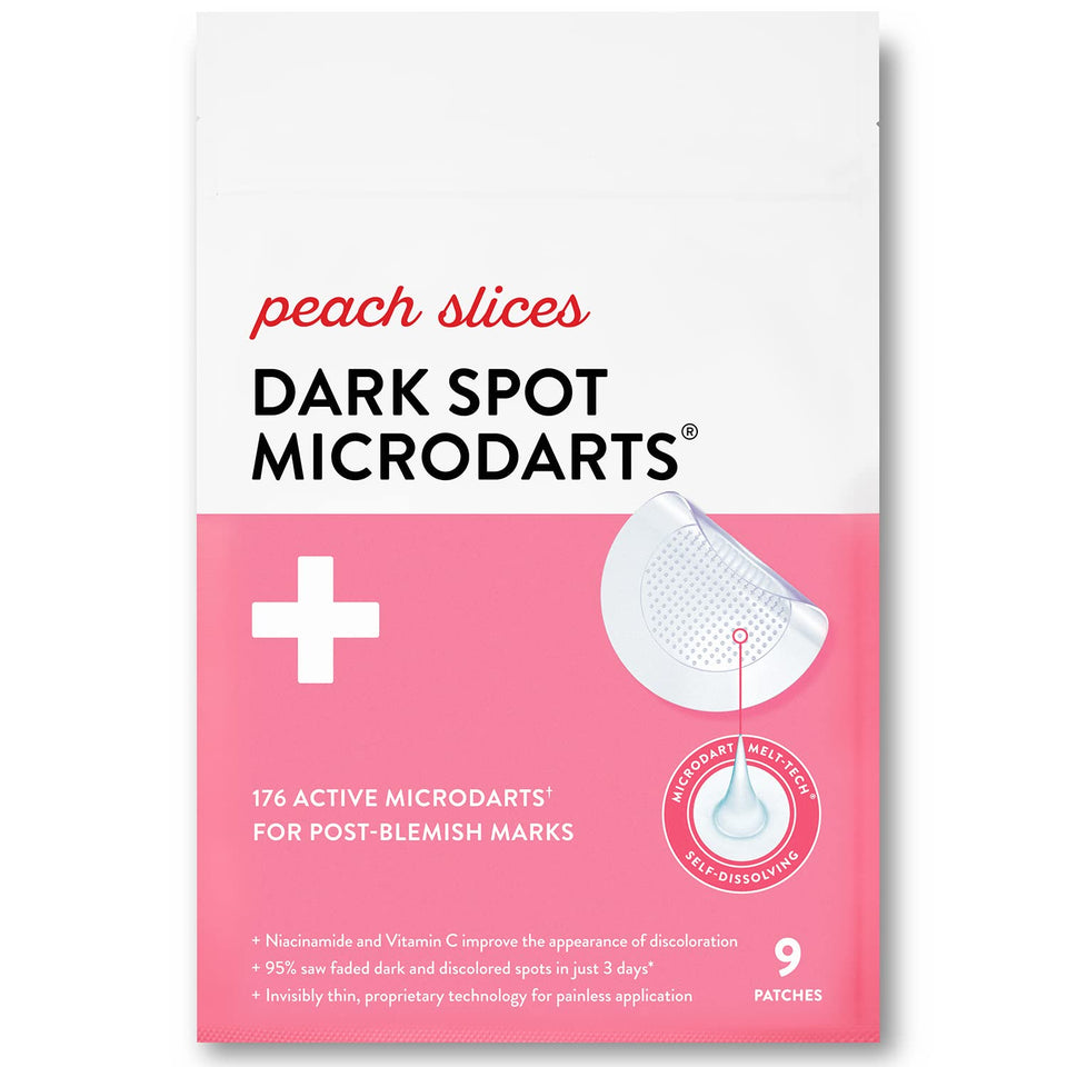 Peach Slices front packaging showing nine microdart patches and benefits
