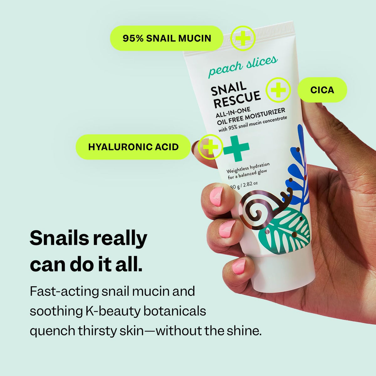Peach Slices ingredient label highlighting 95% snail mucin and clean formulation benefit