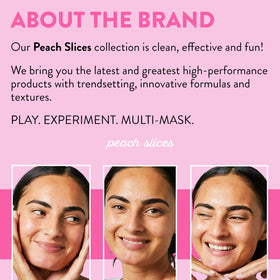 Peach Slices on a bathroom vanity with skincare items suggesting daily routine benefit