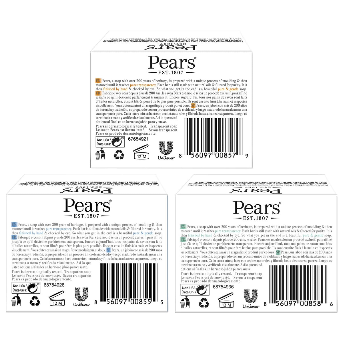 Pears amber bar close-up highlighting clear texture and gentle moisturizing benefit