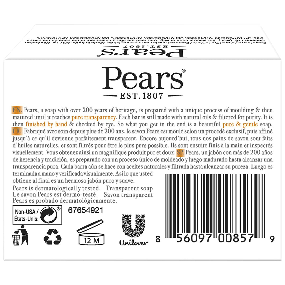 Pears close-up of translucent soap texture highlighting gentle hydration