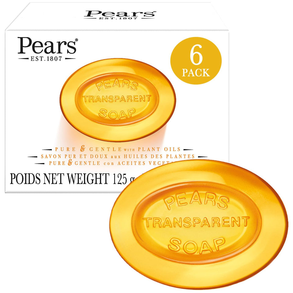 Pears front packaging 6-pack showing amber bars and value