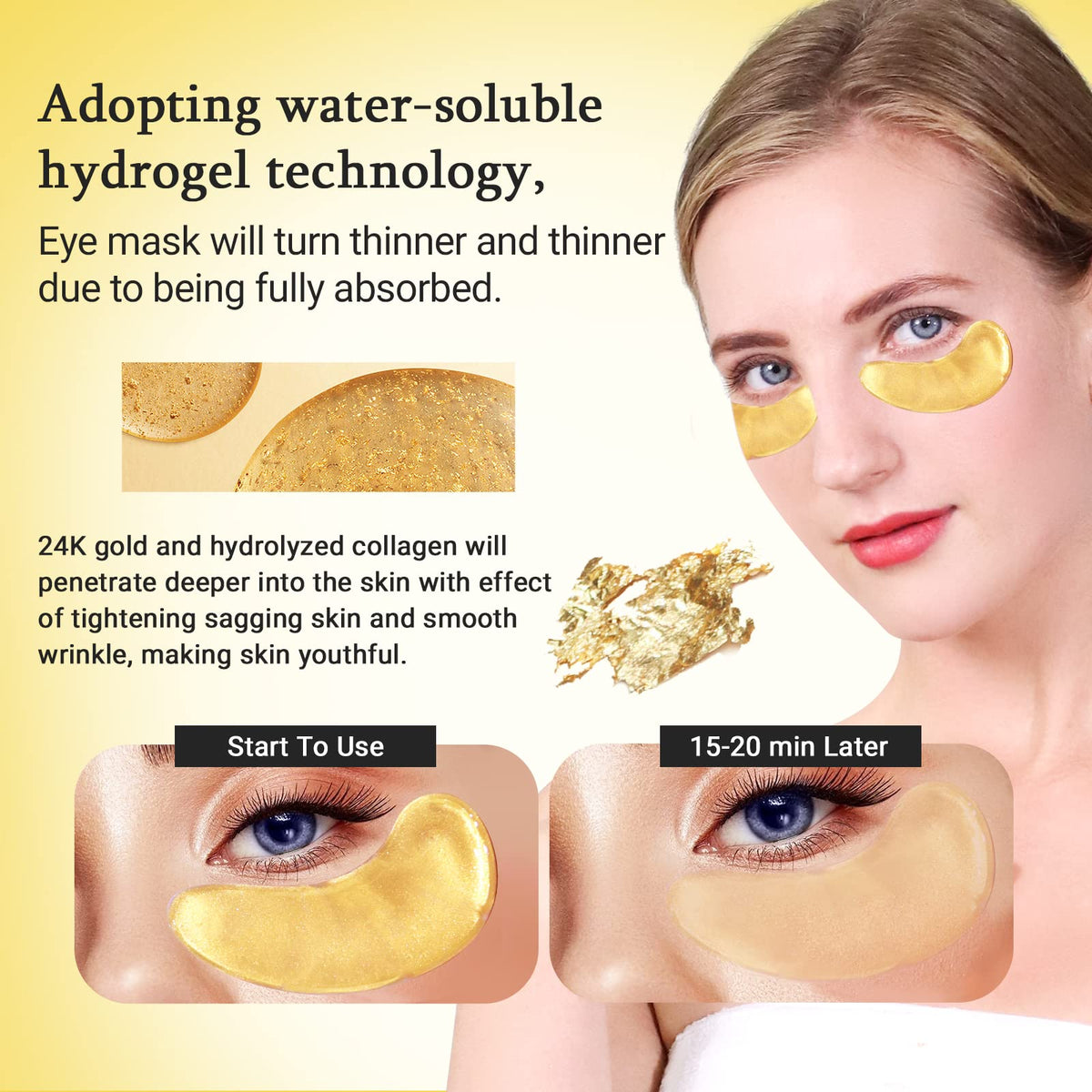 PEAUAMIE patch applied under eye demonstrating comfortable fit and quick use