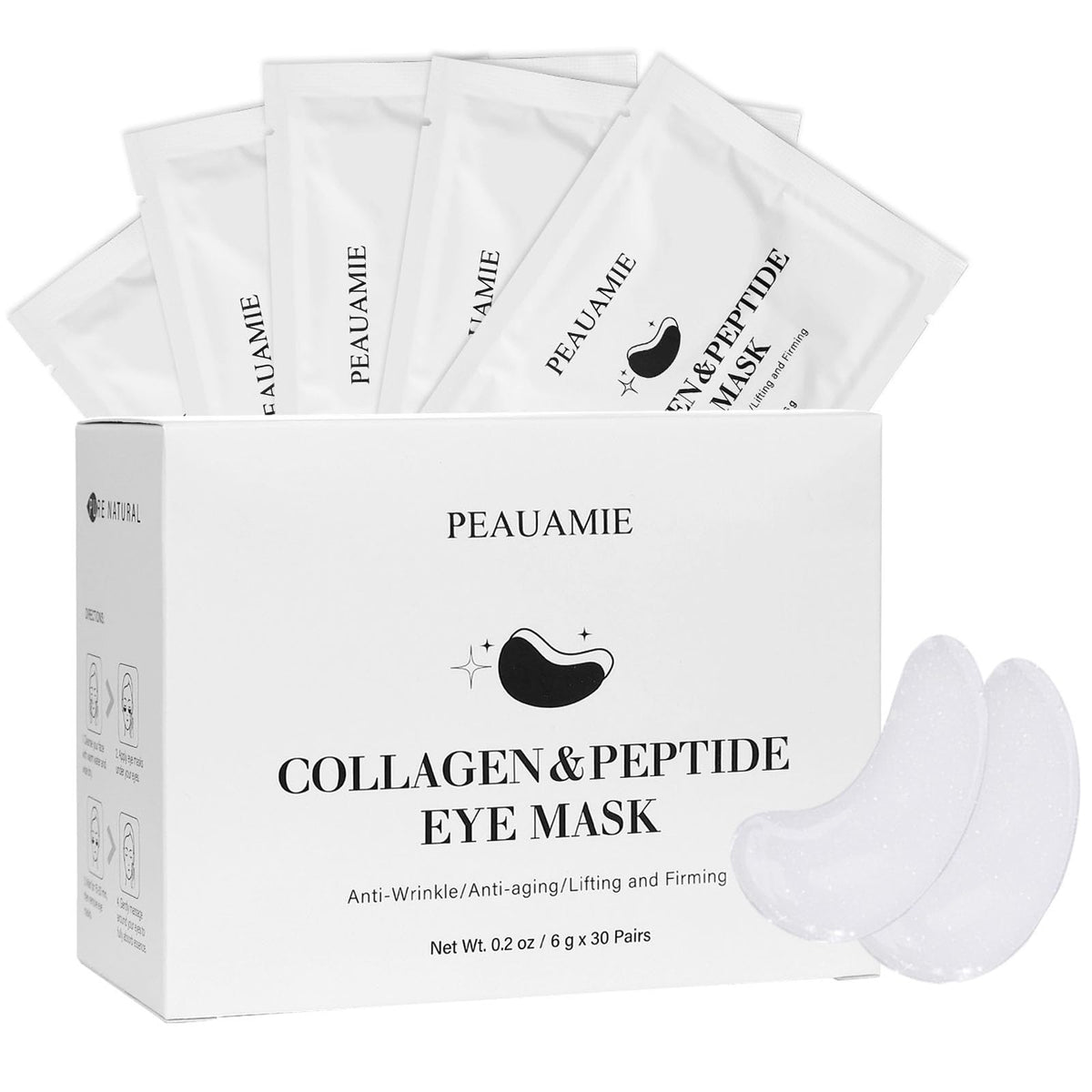 PEAUAMIE front packaging showing 30 pairs and product benefit refreshed eyes