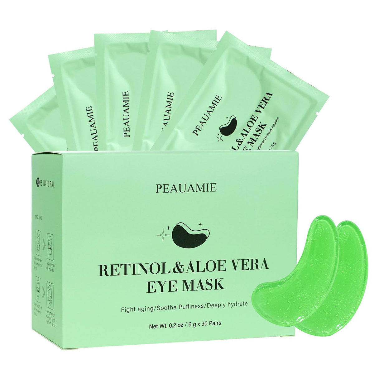 PEAUAMIE front packaging showing 30 pairs and product benefit hydration