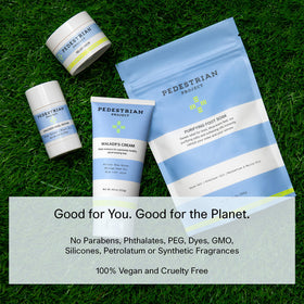 Pedestrian Project recycled packaging shot highlighting reduced environmental footprint