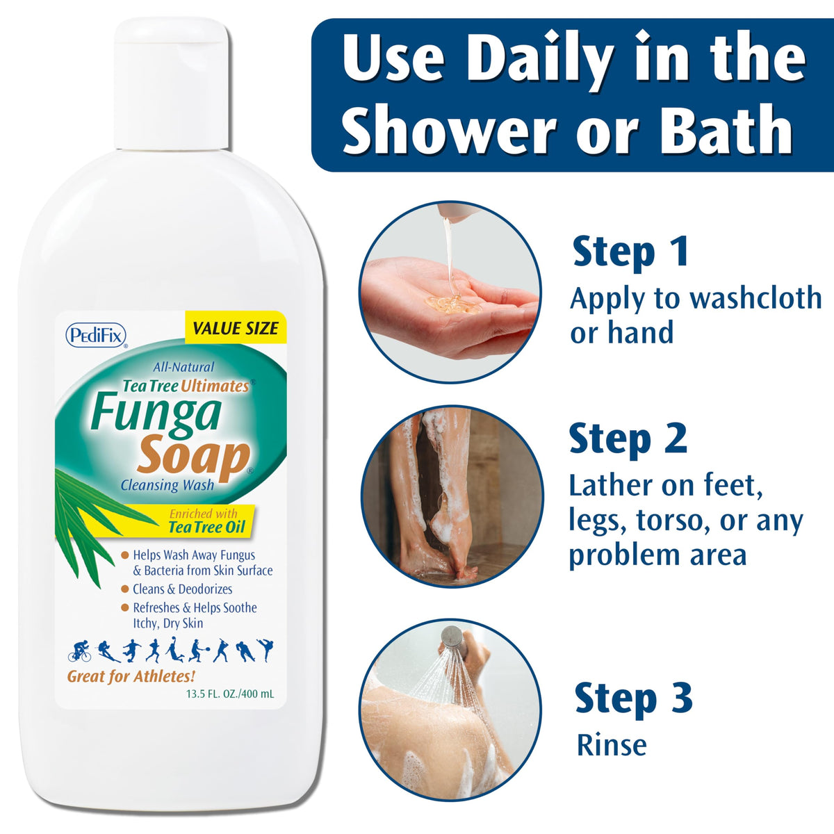 Pedifix being applied to feet in shower demonstrating targeted foot care and refreshment