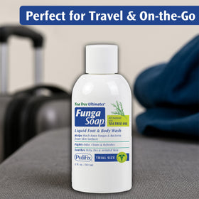 Pedifix FungaSoap cap and nozzle detail offering easy, spill-resistant travel pouring
