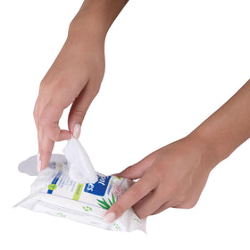 PediFix wipe next to a hand for scale showing compact portability