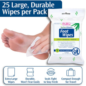 PediFix wipe being applied to foot for cooling and deodorizing relief