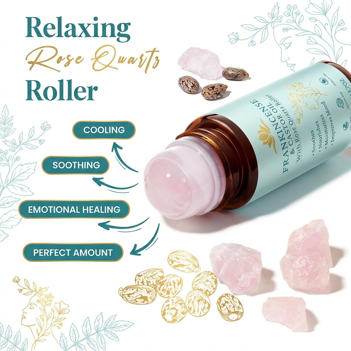 Peehss rose quartz roller closeup highlighting smooth application benefit
