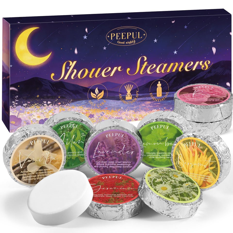 peepul front packaging showing ten aromatherapy shower steamers and gift-ready design