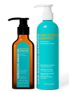 pekinly front packaging showing the Moroccan argan oil set and benefits