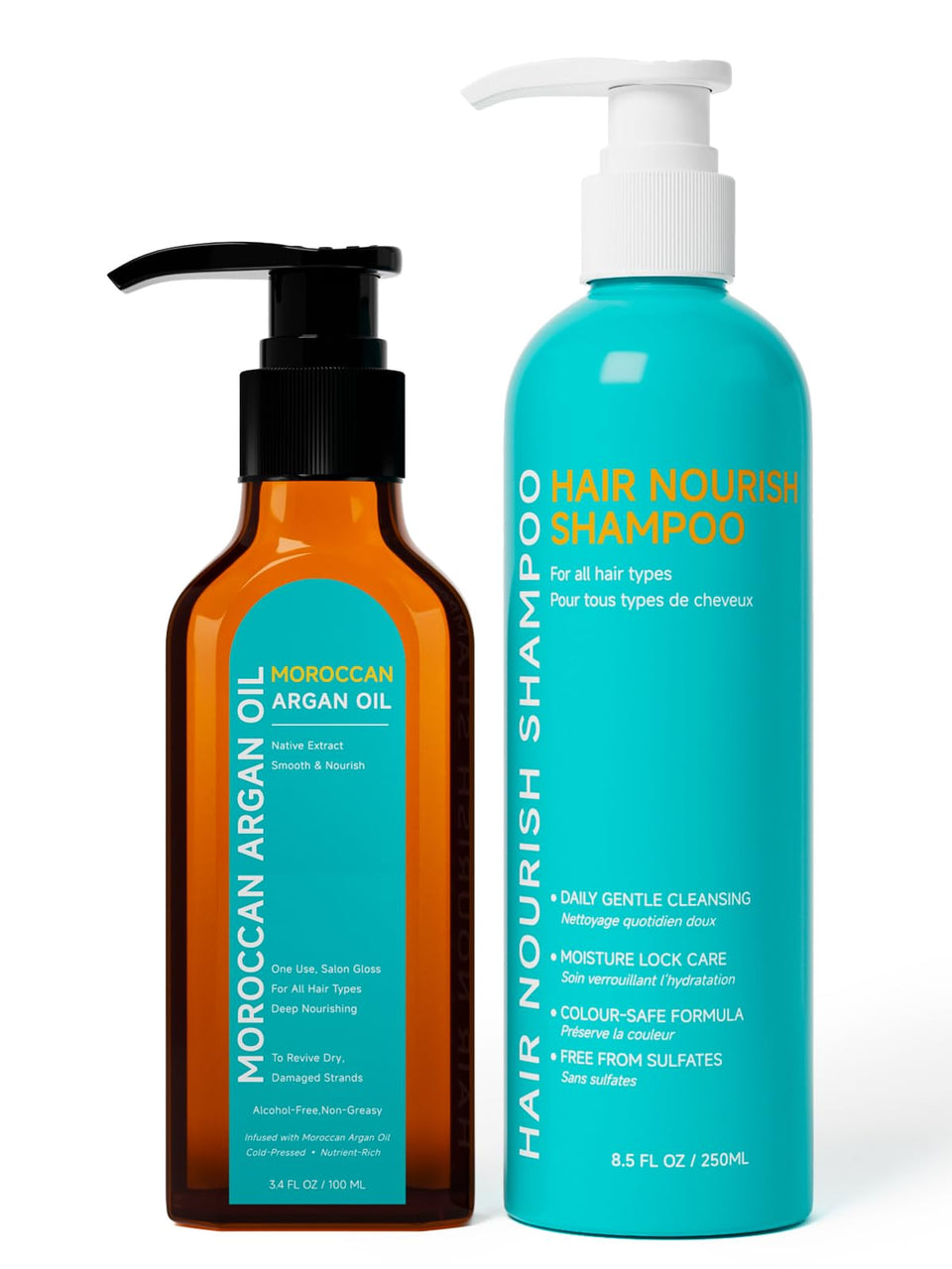 pekinly front packaging showing the Moroccan argan oil set and benefits