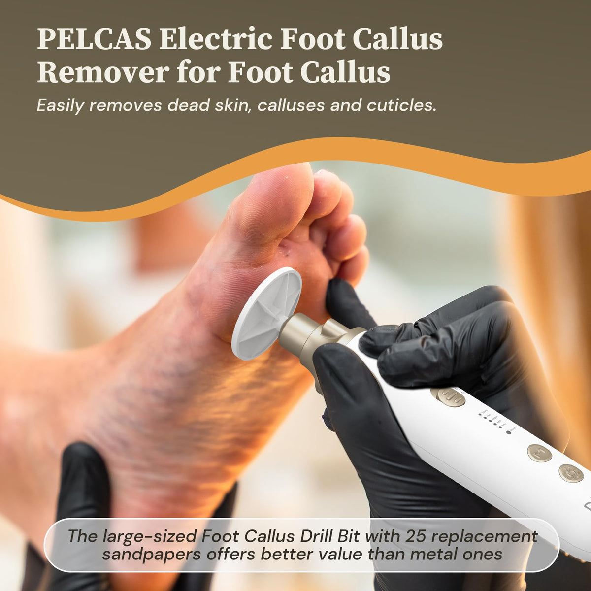 PELCAS drill in use on fingernail illustrating gentle polishing on natural nails