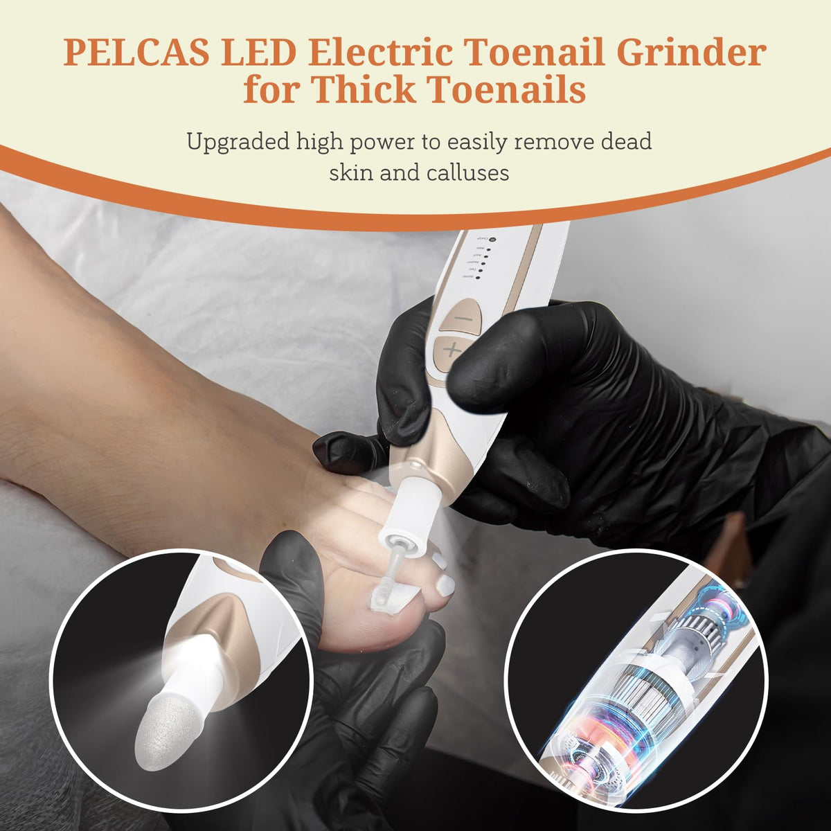PELCAST LED-lit nail drill in use for improved visibility