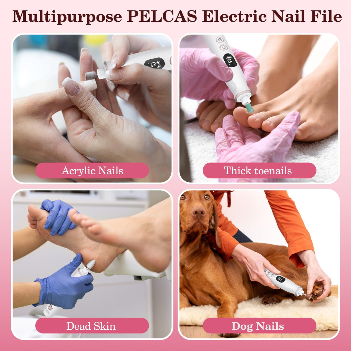 PELCAS filing a pet claw gently with appropriate bit for safety