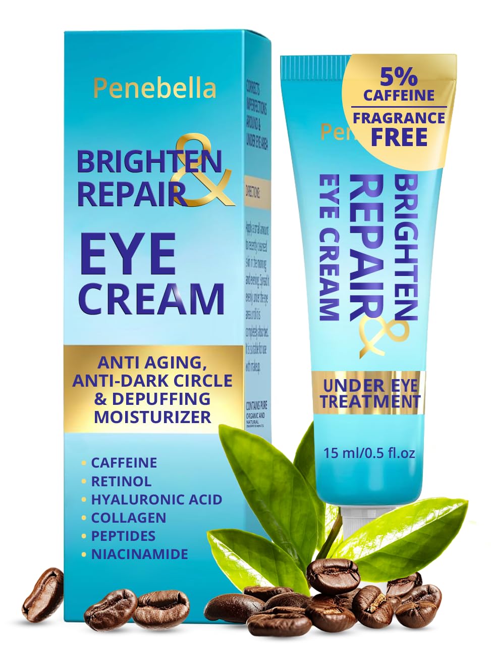 PENEBELLA front packaging showing tube and claims for brighter eyes benefit