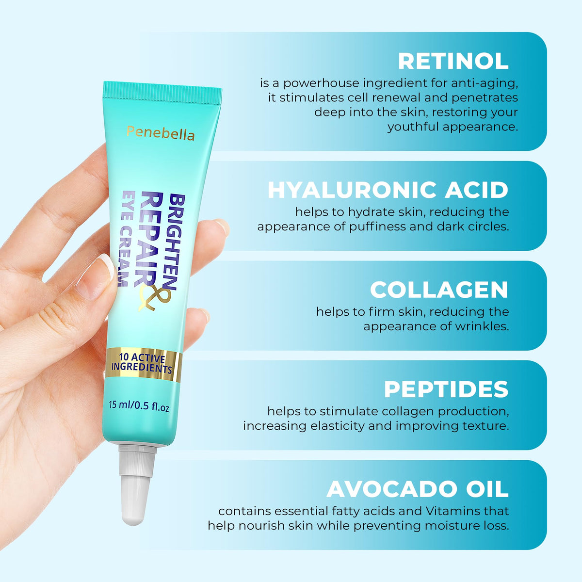 PENEBELLA applying a small amount under eye with finger for targeted smoothing