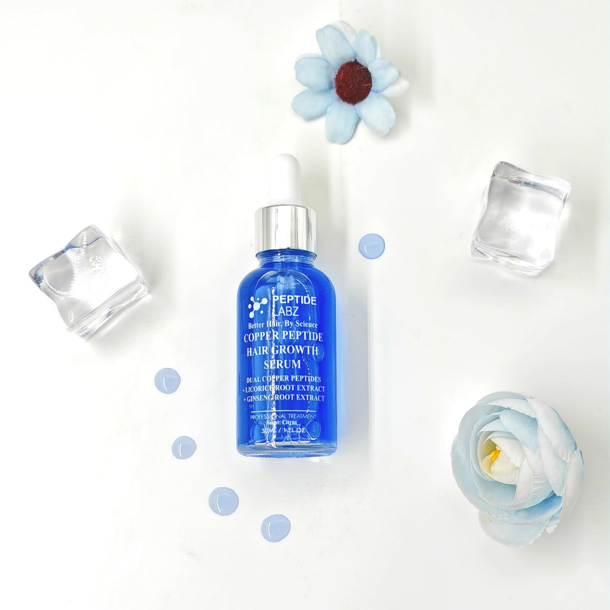 PeptideLabz bottle next to coin to show 1 fl oz size and convenient travel-friendly benefit