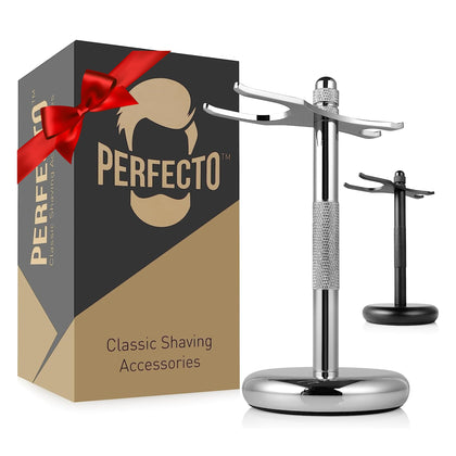 Perfecto chrome stand front view showing compact elegant storage and quick drying