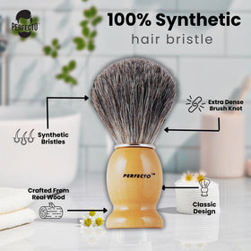 Perfecto brush beside safety razor showing coordinated grooming setup
