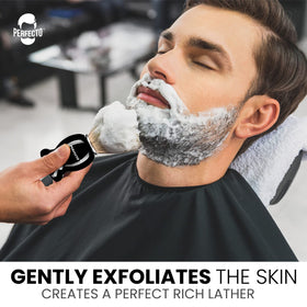 Perfecto lathering with shaving soap demonstrates rich foam generation benefit