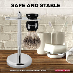 Perfecto holding razor in slot showing secure, blade-off-surface storage