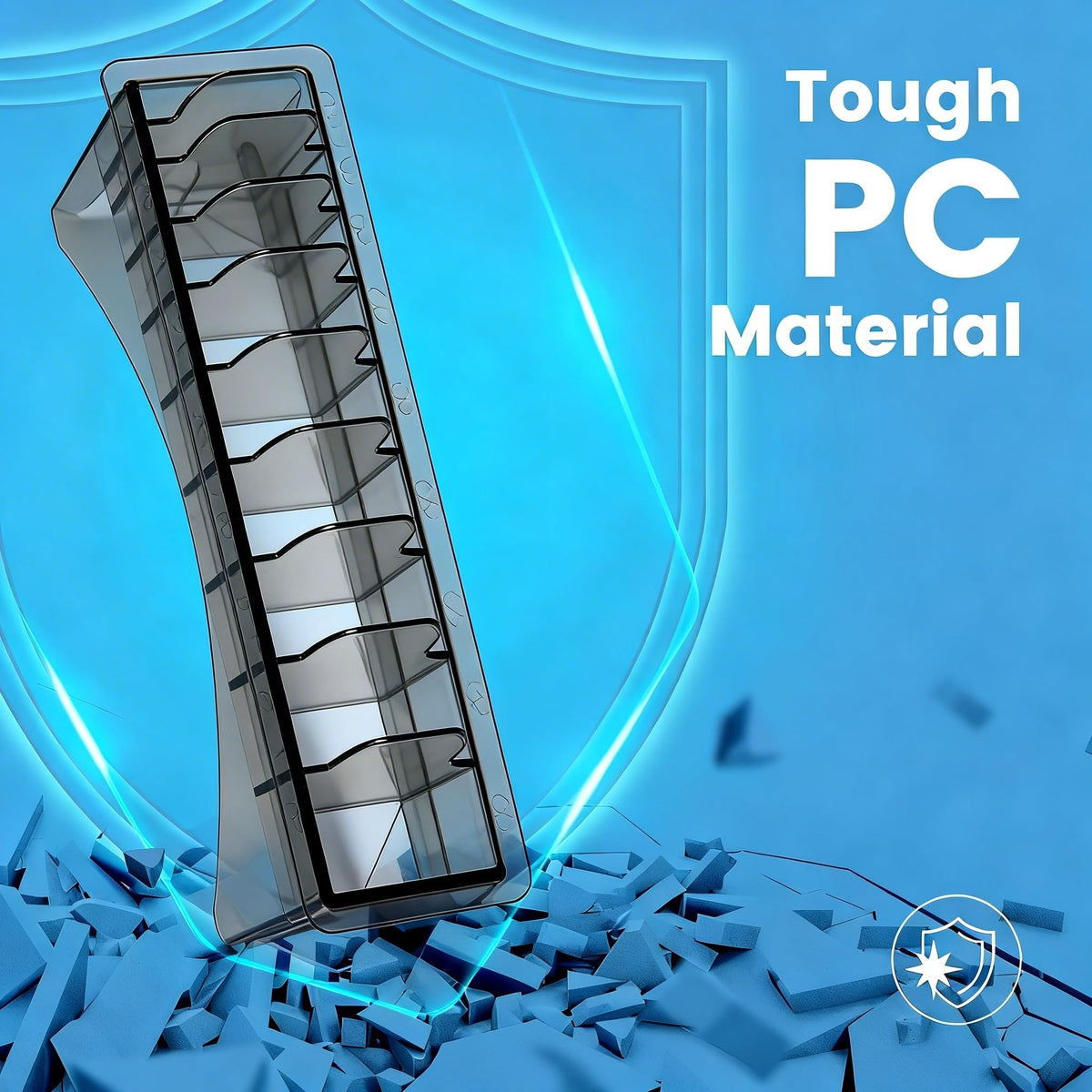 Perfitech side profile highlighting slim polycarbonate design and counter stability benefit