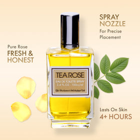 Perfumer's Workshop label detail focusing on tea rose name and authentic branding clarity