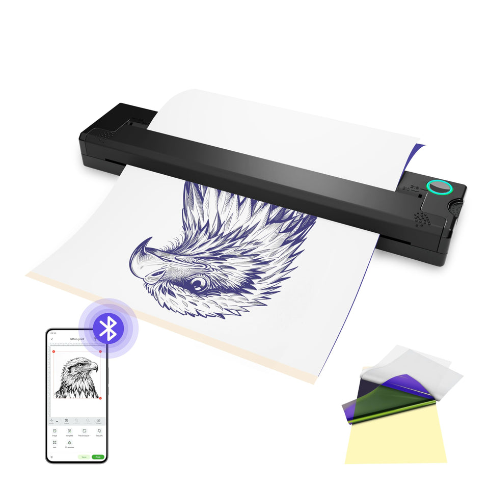PeriPage P90 front view showing compact housing and paper slot, enabling quick stencil prints