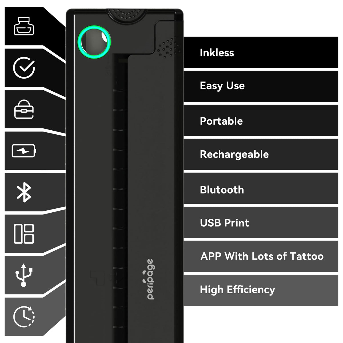 PeriPage P90 top controls close-up with power and connection indicators for simple operation