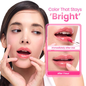 Peripera layered lip look showing buildable color intensity and shine