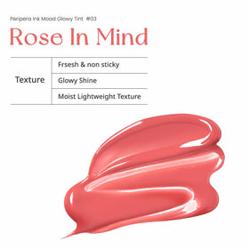 Peripera on lips in use highlighting Rose In Mind glow and fuller look