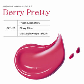 Peripera on model wearing 013 Berry Pretty demonstrating natural plumped shine