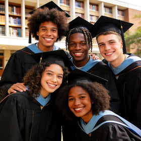PerldVerge lifestyle shot on graduate showing confident, secure cap