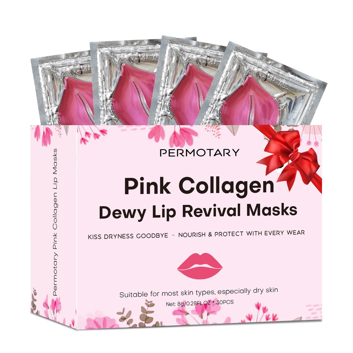 Permotary front packaging showing 30 collagen lip masks and benefits