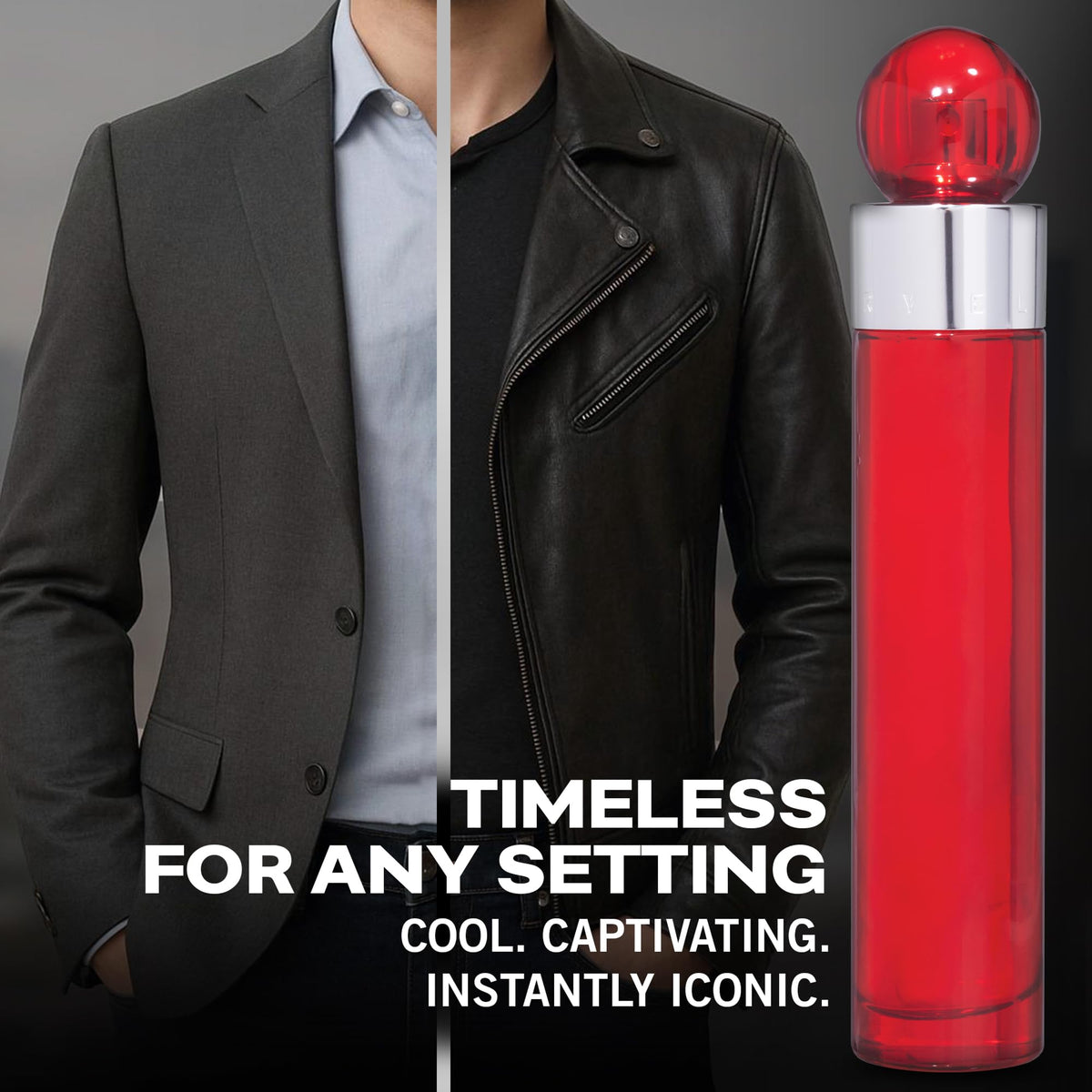 Perry Ellis bottle next to ruler showing 100 mL size for travel and value