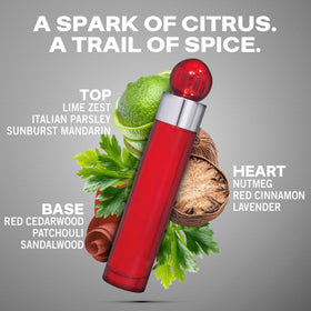 Perry Ellis fragrance being sprayed demonstrating instant aromatic lift