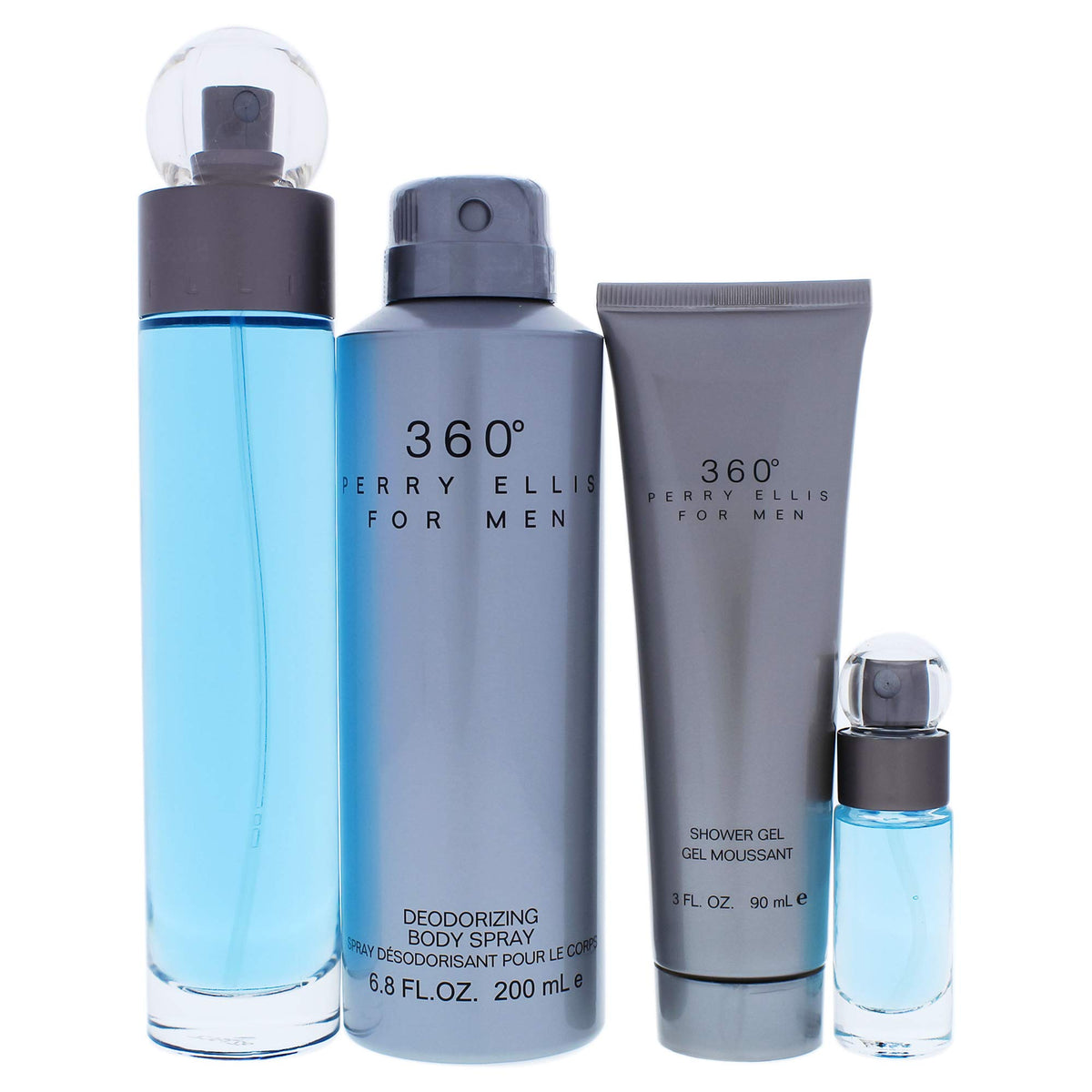 Perry Ellis close-up of bottles highlighting texture and label for easy product identification