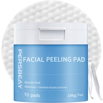 Persbeay jar front view showing label and 70 pads for easy identification and storage