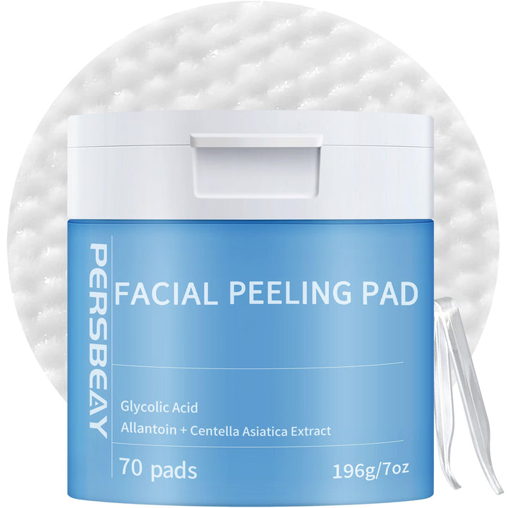 Persbeay jar front view showing label and 70 pads for easy identification and storage