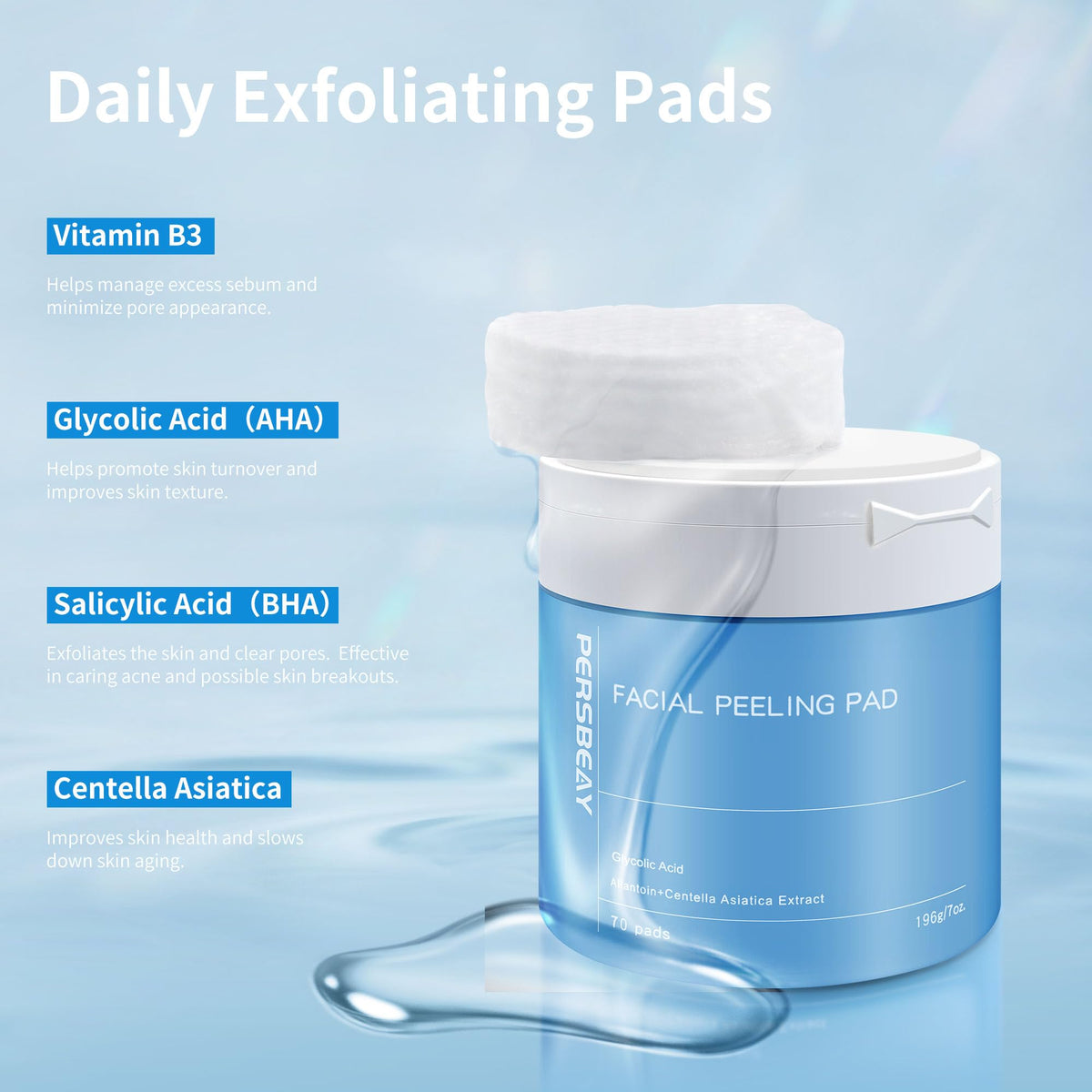 Persbeay embossed pad side detail demonstrating gentle scrubbing surface benefit