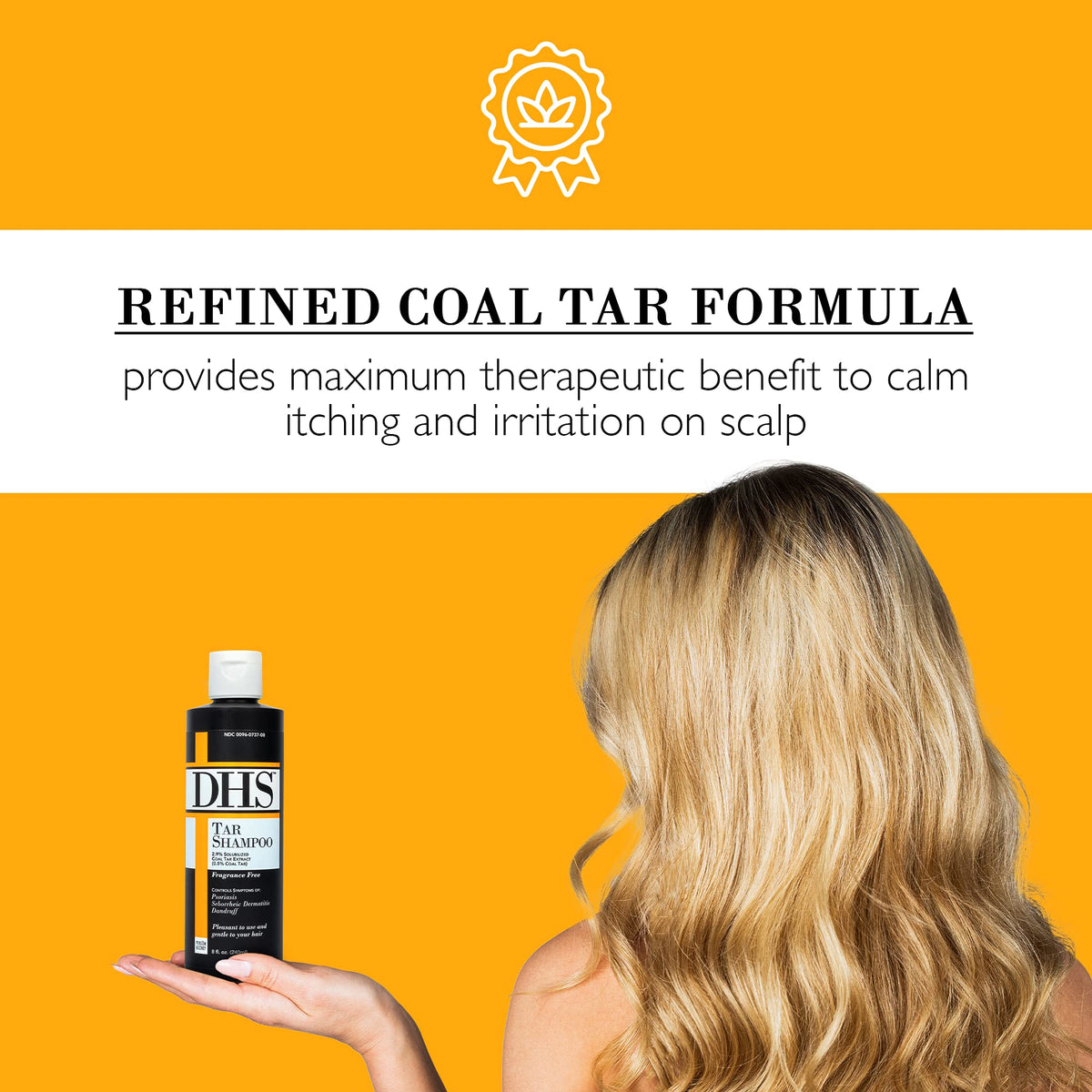 Person & Covey DHS Tar Shampoo applied to scalp demonstrating targeted relief