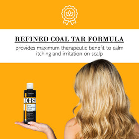 Person & Covey DHS Tar Shampoo applied to scalp demonstrating targeted relief
