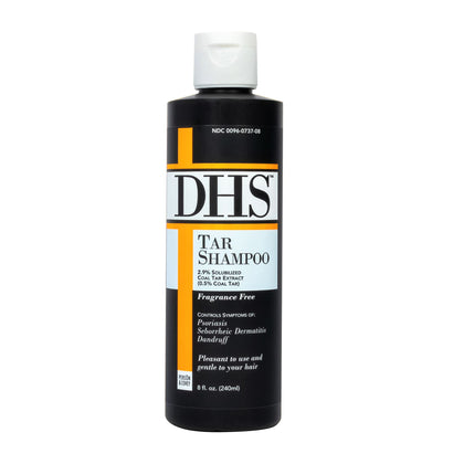 Person & Covey DHS Tar Shampoo front packaging showing product benefit