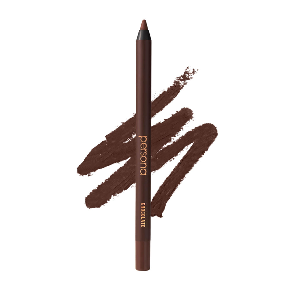 PERSONA front packaging showing chocolate pencil and branding, highlights long-wear benefit